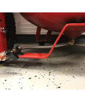 Extended Tank Drain Valve Assembly Kit for air compressors with ten inch braided steel hose and adapters shown installed
