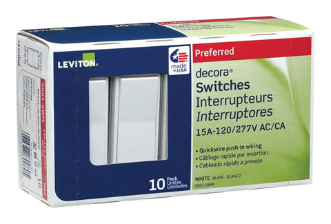 Box of Rocker Single Pole Quiet Switch for DIY Home Projects 15 Amp 120/277 Volt Grounding Ready Residential Grade White 10 Pack
