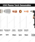 34 Piece Plasma Cutter Consumables Kit For LC40 Torch And Tomahawk 625 including electrodes, nozzles, swirl rings