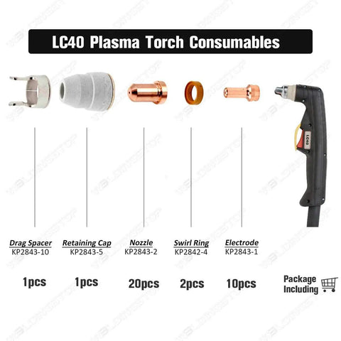 34 Piece Plasma Cutter Consumables Kit For LC40 Torch And Tomahawk 625 including electrodes, nozzles, swirl rings