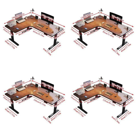 No Sweat Electric Height Adjustable Standing Desk Ergonomic L Shaped Corner Sit Stand Table For Home Office with dimensions shown.
