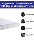 Clear Plastic Drop Cloth 9 By 12 Feet 1 Mil Light Duty Plastic Sheeting features tear-resistant, waterproof, versatile, recyclable qualities.