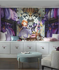 Princess Scroll Castle Water Activated Spray And Stick Wall Mural featuring cartoon princess in wardrobe. Size: 6 ft x 10.5 ft