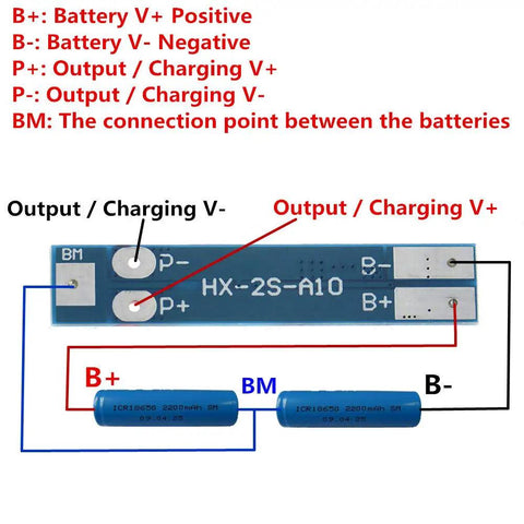Heavy Duty 18650 Battery Charger Pcb Board With Smart Bms Protection Module 5 Pack 2S 7.4V 8.4V 8A wiring diagram showing connections.