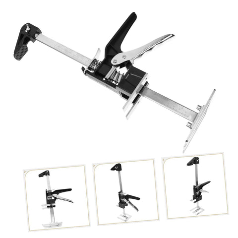 2 Piece Furniture Lifter Jack Tool Manual Arm Leveler Labor Saving Tile Raising Block Compact Adjustable Shims, shown in detailed views.