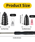 100 Piece Tire Repair Rubber Nail Kit With 50 Small And 50 Large Plugs, Screwdriver, and size details on white background