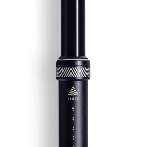 Close-up of Internal Routing MTB Dropper Post With Adjustable Travel, 30.9mm Diameter, 175mm Length, focus on seal and range markings