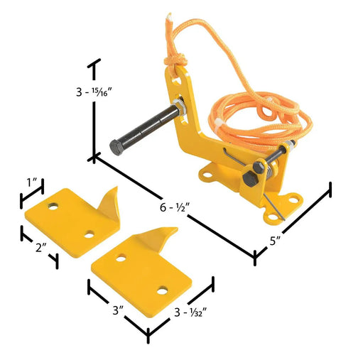 DR-LOCK Heavy-Duty Steel Automatic Overhead Door Lock, 5 In. By 6-1/2 In. By 3-15/16 In., Yellow, with spring loaded latch, rope release