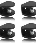 Rock Solid Black Glass Shelf Brackets 8 Pack With Mounting Screws, heavy-duty wall clamps in premium matte black finish.