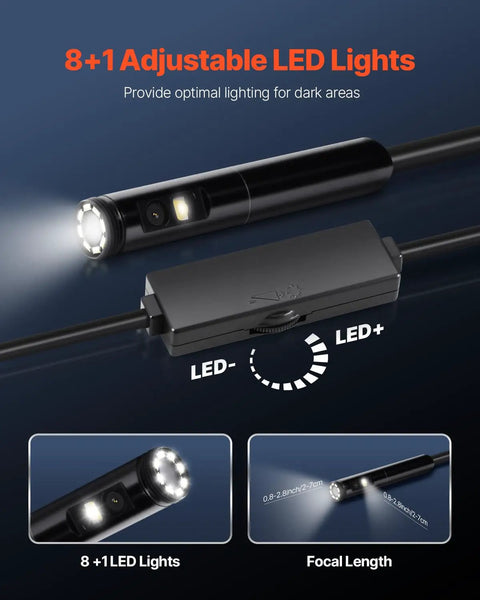 Dual Lens Endoscope Camera With Light For Android And iOS 1920P HD Borescope With 8 And 1 LED Lights 2x Zoom 16.4ft Snake Cable IP67 Waterproof Inspection Camera For Auto And Plumbing, 8+1 LEDs