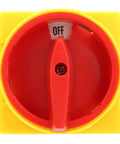Front view of Up To 32A Rotary Switch With 3 Pole 2 Position Disconnect Rotary Cam Selector, red and yellow panel