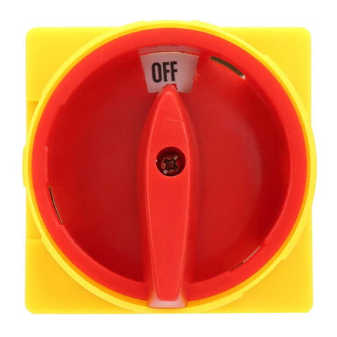 Front view of Up To 32A Rotary Switch With 3 Pole 2 Position Disconnect Rotary Cam Selector, red and yellow panel