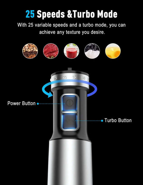 Control panel of Heavy Duty 1000W Immersion Blender With 25 Adjustable Speed Settings and Tough Copper Brushless Motor.