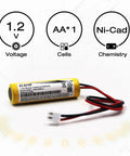 5 Pack 1.2V 800mAh Ni-Cd AA Battery Replacement For Unitech And Lithonia Exit Sign Emergency Lights with 326EC connector shown