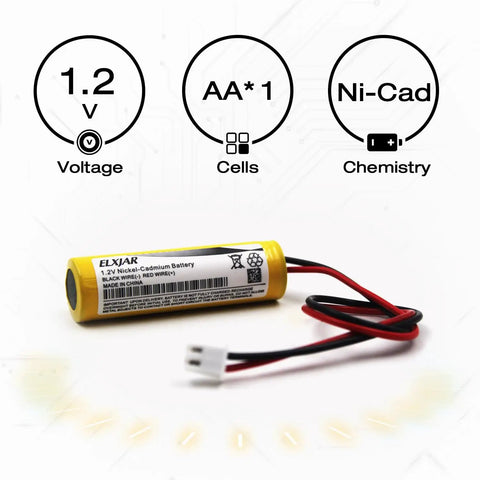 5 Pack 1.2V 800mAh Ni-Cd AA Battery Replacement For Unitech And Lithonia Exit Sign Emergency Lights with 326EC connector shown
