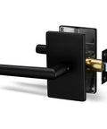 Iron Black Passage Lever Door Handle Set With Single Cylinder Deadbolt Lock In Iron Black Finish For Front Door Or Office
