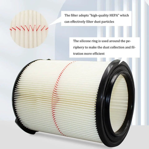 Red Stripe General Purpose Vacuum Filter 2 Pack For 5 To 20 Gallon Shop Vacs Fits CMXZVBE38754 CMXEVBE17584 CMXEVBE17594 Replacement Filter with HEPA pleats and silicone ring detailing.