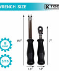 Heavy Duty Truck Air Brake Automatic Slack Adjuster Set with Fork End Release design tool displayed with wrench size measures.