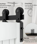 Close-up of sliding hanger in 7 Foot Bi Fold Barn Door Hardware Kit For Four Doors Track System Fits Door Openings Up To Eighty Inches