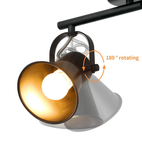 Close-up of adjustable head on 4 Light Track Lighting Kit in Industrial Black Finish with 180-degree movement.