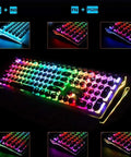 Tough Mechanical Gaming Keyboard With Slick Rgb Backlighting And Fast Anti Ghosting For Hardcore Gamers Seeking Durability Alongside Fade Resistant Uv Keycaps And Crisp Tactile Switches Across Every 108 Keys For Epic Home Rigs Or Quick Work Shifts with vibrant RGB backlighting and compact design.
