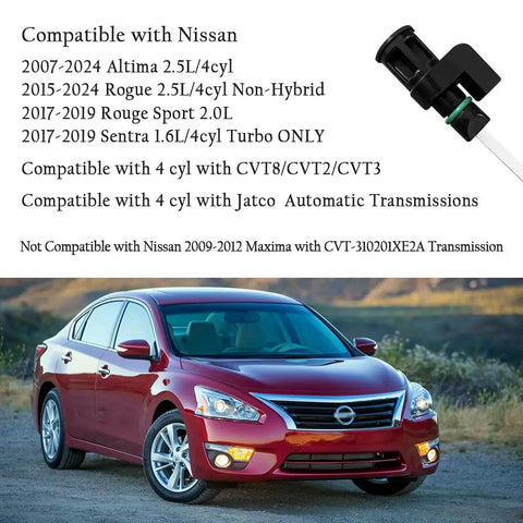 Transmission Dipstick Replacement OEM 31086-JA00A For Nissan Altima And Rogue, Compatible With 2007-2024 2.5L CVT Models, Easy Install Dipstick Car Maintenance To Extend Transmission Life with red Nissan Altima in background