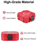 Job Site Ready No Mess Rig 4.5 Inch Grinder Cutoff Wheel Storage Case With Custom Separation Bins For Small Table Miter And Circular Saw Blades Heavy Duty Red Organizer, top view showing durable plastic construction.