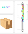 BINSTAK 5 in upcut spiral router bit, 1/2 in shank, solid carbide with TAC coating for mortise slot cutting