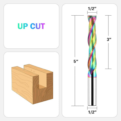 BINSTAK 5 in upcut spiral router bit, 1/2 in shank, solid carbide with TAC coating for mortise slot cutting