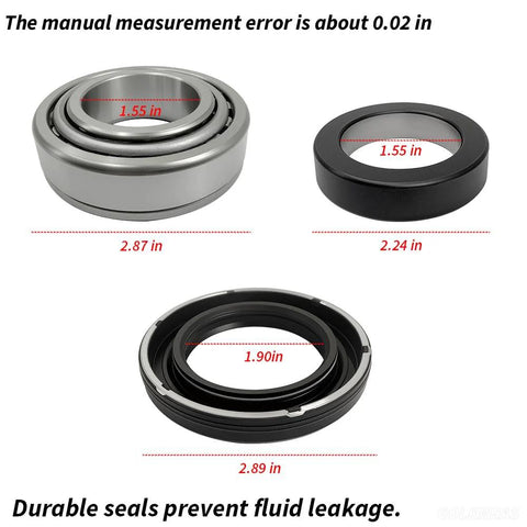 2 Piece Axle Bearing And Seal Kit For Jeep J10 CJ5 CJ6 Wrangler JK Nissan Xterra 1971 2018 Replacement Axle Seals And Bearings Set For Dana 44 Front Or Rear, showcasing sizes of components