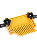 Dead Accurate Featherboard Set For Router Table Woodworking Safety Gear Lock Down Boards Crush Kickback For Sweet Cuts With Rock Solid Shop Control, orange plastic design with black knobs.
