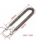 Heavy Duty Slick Electric Finned Tubular Heater For Oven 220V 1500W Stainless Steel U Shape, dimensions shown in mm.