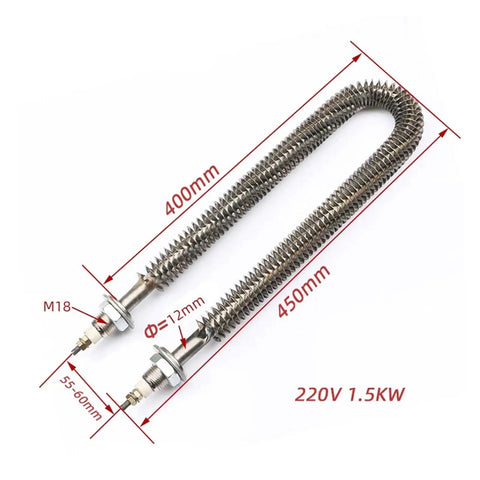 Heavy Duty Slick Electric Finned Tubular Heater For Oven 220V 1500W Stainless Steel U Shape, dimensions shown in mm.