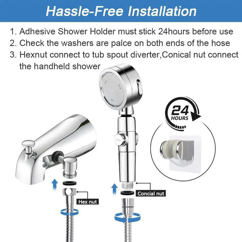 Slick Chrome Tub Spout With Diverter Paired With High Pressure Filtered Handheld Shower Kit Featuring Three Smooth Spray Modes Plus A Snappy No Drill Setup For A Sweet Bathroom Game Changer Upgrade