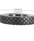 2 Pack 8 Inch Solid Rubber Wheels for Hand Trucks and Carts Replacement Tire With 1/2 Inch Bore and Offset Axle side view with dimensions