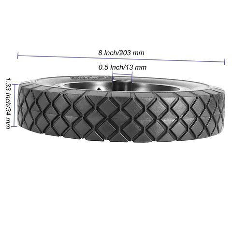 2 Pack 8 Inch Solid Rubber Wheels for Hand Trucks and Carts Replacement Tire With 1/2 Inch Bore and Offset Axle side view with dimensions