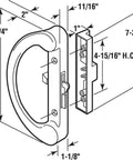 Technical diagram of Diecast Hook Latch Sliding Door Handle White NonKeyed Patio Door Replacement Reversible For Left Or Right Sliding Doors