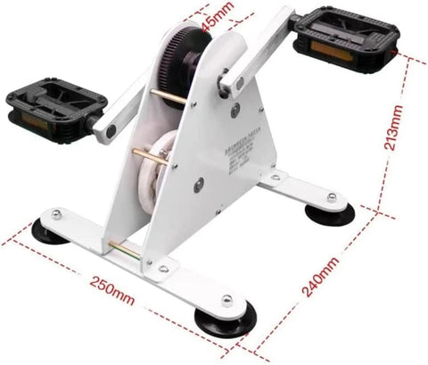 Portable 100W Pedal Generator With Adjustable 1 To 35 Volt Output And Dual USB Fast Charging shown with dimensions