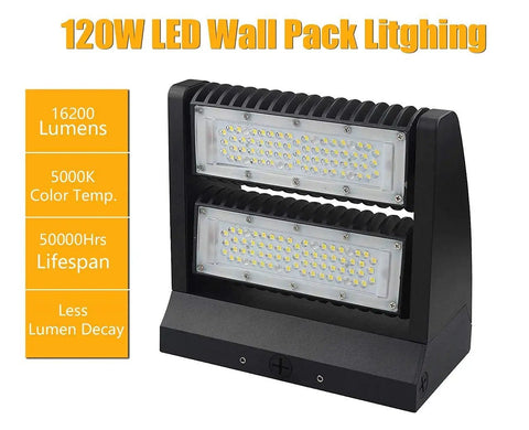 120W LED Wall Pack Light Beast Bright 5000K 16200LM Dual Rotatable Panels, Up Down And Flood Capability, IP65 Outdoor Commercial Fixture