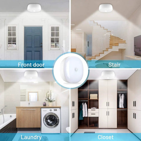 Wireless Motion Sensor LED Ceiling Light With USB Rechargeable Battery, 6500K Daylight Output in different home areas