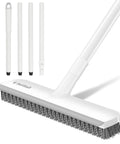 2 In 1 Floor Scrub Brush With Scraper, 48 Inch Adjustable Handle, Stiff Bristles For Tough Grime, Beats Grime On Tile, White