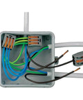 50 Piece Set Lever Wire Connectors Two Conductor Quick Clamp Terminal Blocks Compact Design No Tool Needed Fast Connection For 28 12 AWG Wire DIY Friendly And Everyday Electrical Jobs Across Multiple Types installed in a junction box with wires connected