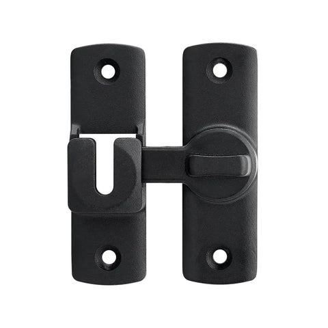 90 And 180 Degree Flip Barn Door Lock For Privacy And Security, adjustable latch hardware, black aluminum alloy front view