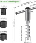 Heavy Duty Beach Umbrella Sand Anchor for Grass and Sand, Windproof In-Ground Base With 3-Sleeve Design, size dimensions