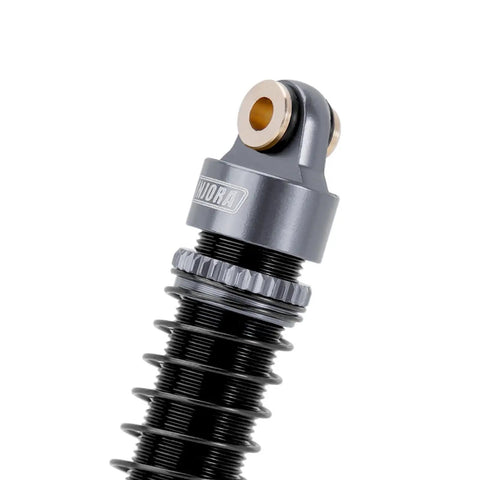 Close-up of 59mm Long Threaded RC Shocks Oil Dampers Upgrade For TRX4M TRX4MT 1/18 Crawler, Aluminum Bodies, Grey top view