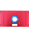 Premium Universal Aluminum Router Table Insert Plate With Heavy Gauge Ring For Kick Butt Performance And No Fuss Setup Works Flawlessly With Standard Drill Chucks 235X120X8Mm, red color, top view.