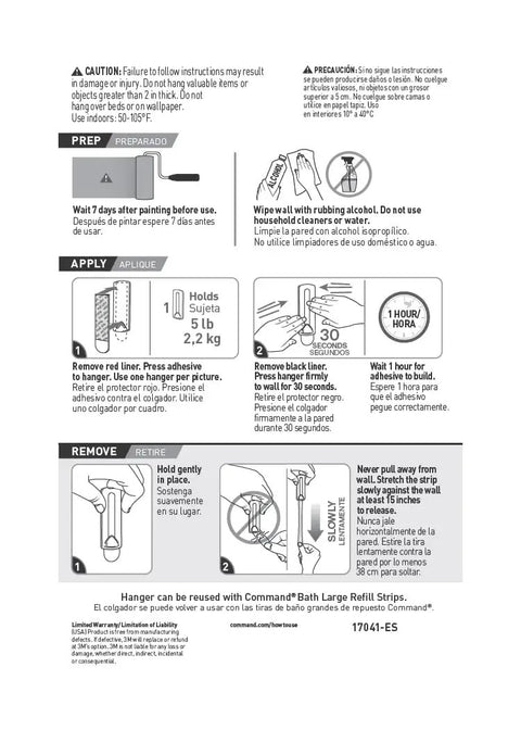 Instruction sheet for Damage Free Hanging Picture Hangers With Wire Back 3 Hangers And 6 Strips No Tools Wall Hooks.