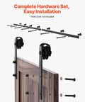 Heavy Duty Sliding Barn Door Hardware Kit For 60 Inch Wide Doors Up To 330 Lbs With Thickness Range Between One And Three Eighths And One And Three Quarters Inches Thick, Durable Carbon Steel Track And J Shape Rollers In Black Finish, Quiet Operation installed view