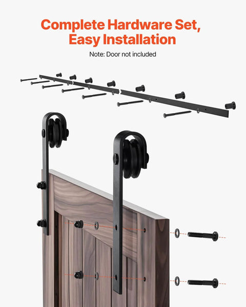 Heavy Duty Sliding Barn Door Hardware Kit For 60 Inch Wide Doors Up To 330 Lbs With Thickness Range Between One And Three Eighths And One And Three Quarters Inches Thick, Durable Carbon Steel Track And J Shape Rollers In Black Finish, Quiet Operation installed view