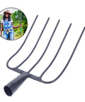 Manure And Grass Fork Handheld Tool For Outdoor Yard Cleanup with five-point solid tines and dark blue iron finish.